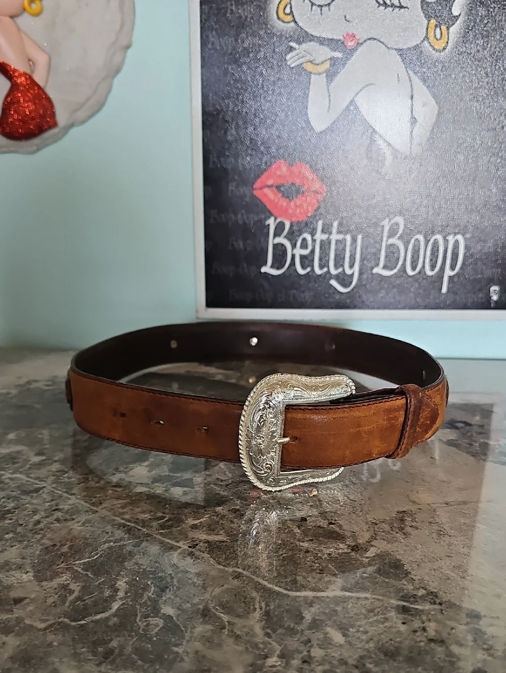 Vintage Brown Leather Western Belt Brown Leather Western Belt with Silver Buckle